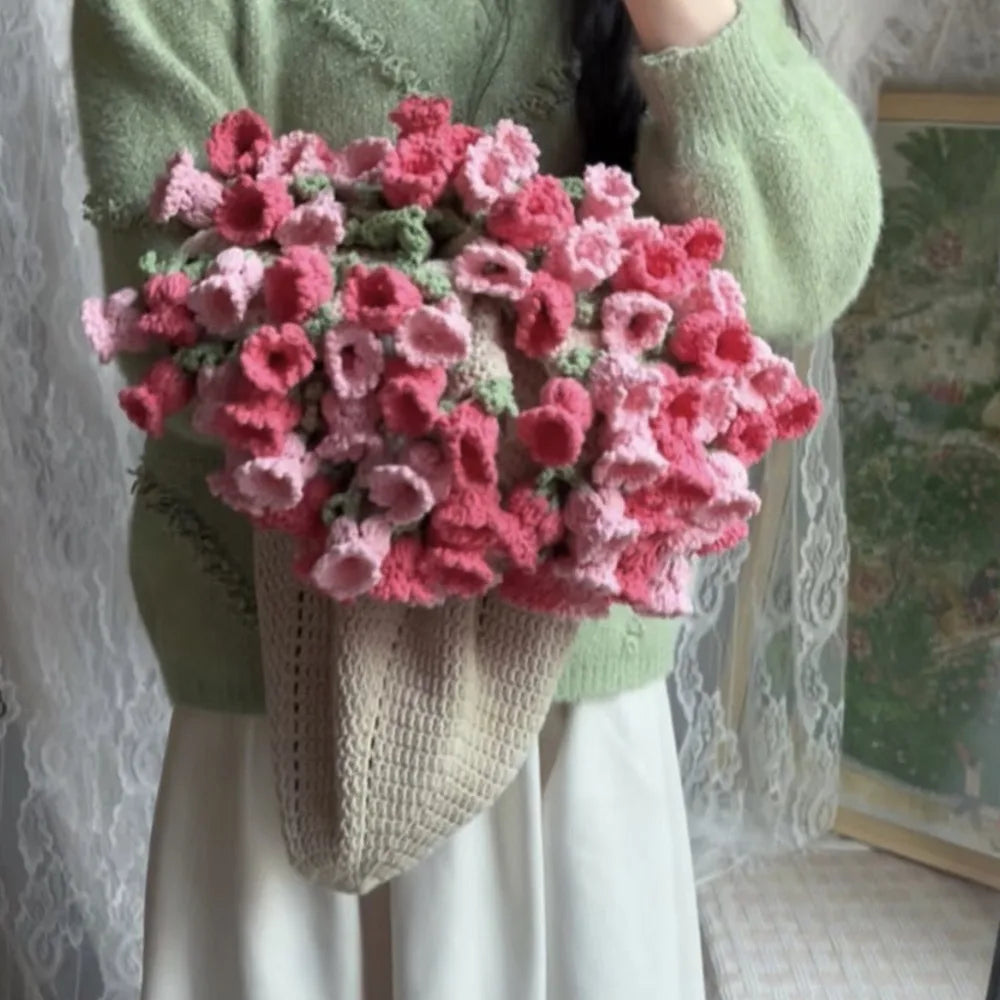 ⭐ 3D Rosen Decke fertig | Kleiner Strick-Überwurf 60cm | Blumen Deko & Sitzauflage