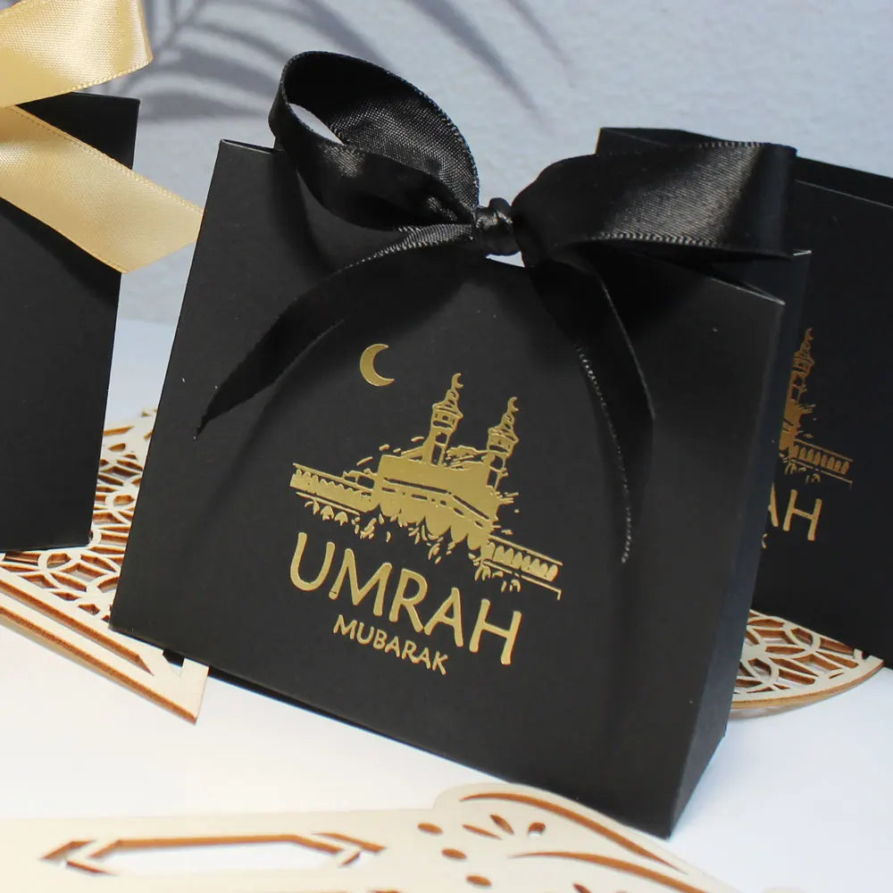 ⭐ 50x Umrah Mubarak Geschenkboxen | Gastgeschenke Verpackung für Datteln & Süßes | Papierbox
