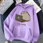 Women Ullzang Cute Cat Sweatshirt Funny Cartoon Pusheen Cat Kawaii Harajuku Korean Style Hoodies Graphic Fashion Hoody Female