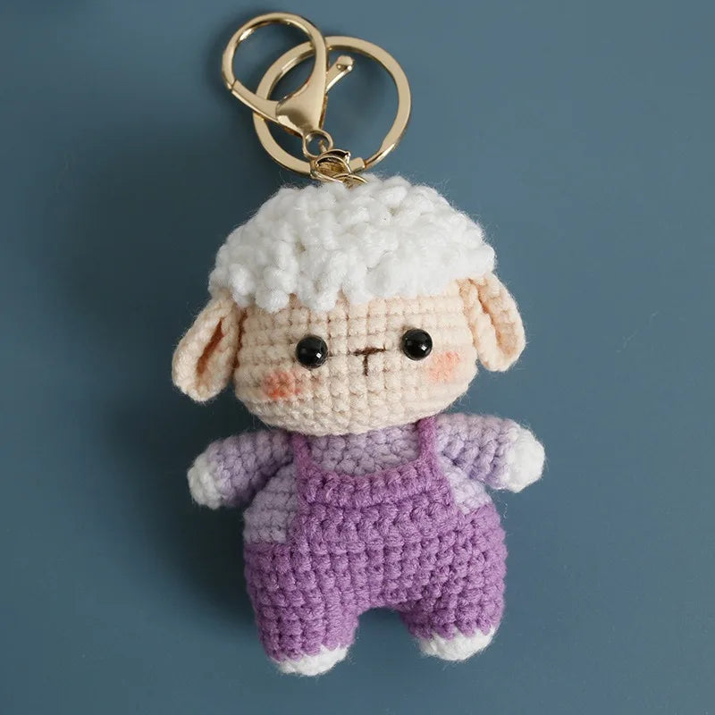 Cute Lamb doll Charm Keychains Cartoon Mini Hand Knitted Car Keyring Lovely Backpack Handbag Pendant Couple Keyholder
