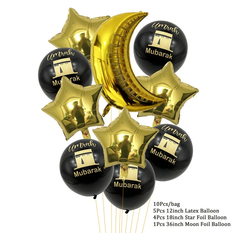 ⭐ 10x Umrah Mubarak Luftballons | Schwarz Gold Deko Set | Latexballons Islamische Party
