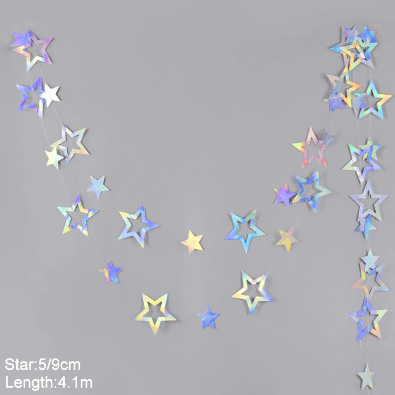 Iridescent Star Moon Circle Garland Ramadan EID Mubarak Birthday Party Decorations Hanging Crescent Twinkle Little Star Streamer