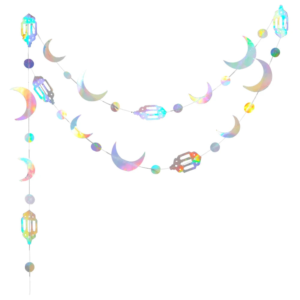 Iridescent Star Moon Circle Garland Ramadan EID Mubarak Birthday Party Decorations Hanging Crescent Twinkle Little Star Streamer