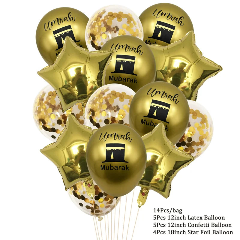 ⭐ 10x Umrah Mubarak Luftballons | Schwarz Gold Deko Set | Latexballons Islamische Party