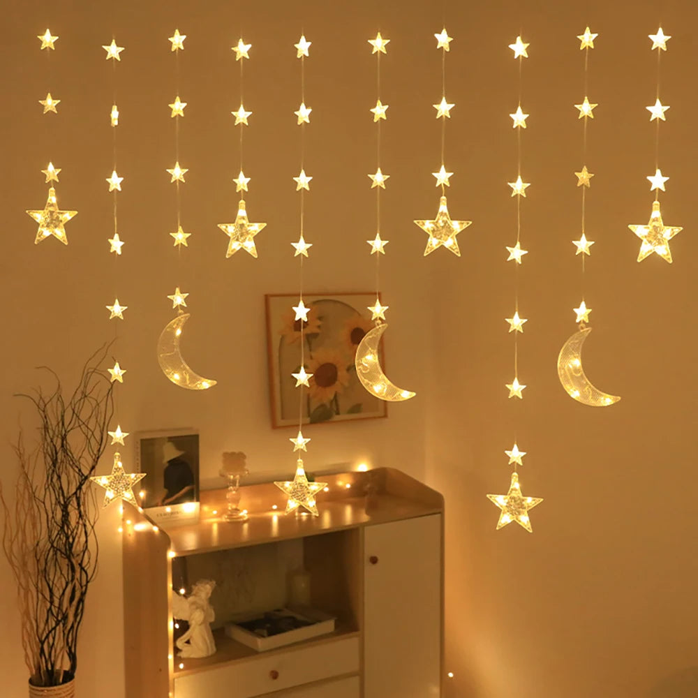 ⭐Mond & Stern LED Lichterkette | Ramadan Fensterdeko | Batteriebetrieben & Stimmungsvoll