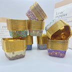 50pcs Gold Cupcake Liners Eid Mubarak Muslim Pattern Foil Muffin Baking Cupcake Wrappers Holder for Ramadan Islamic Party Decor