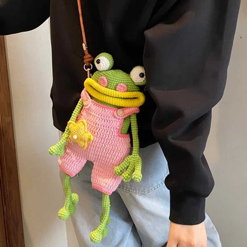 ⭐Frosch Handytasche Big Mouth | Wurstlippen & Lederriemen | Ugly Cute Strick Tasche
