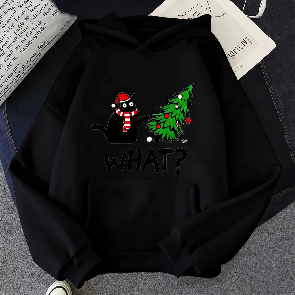 ⭐ Katzen Hoodie Weihnachten | Warmes Fleece Innenfutter | Cat & Tree Print | Unisex S-3XL
