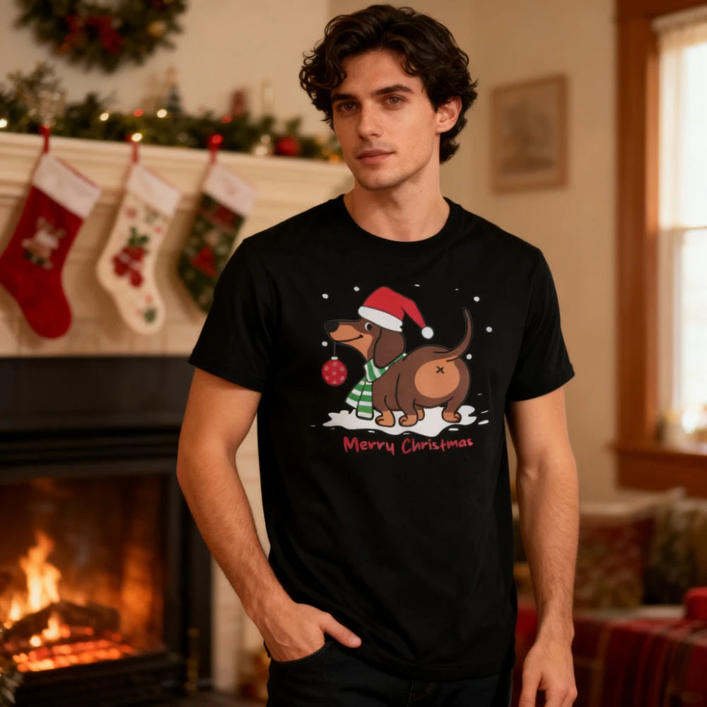 ⭐ Dackel T-Shirt Weihnachten | 100% Baumwolle | Lustiges Dachshund Motiv | Damen & Herren