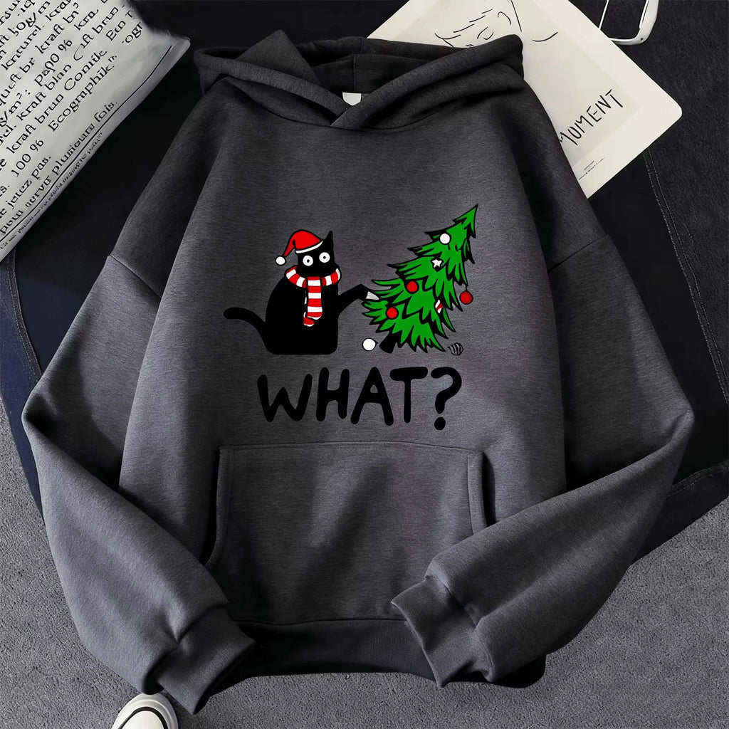 ⭐ Katzen Hoodie Weihnachten | Warmes Fleece Innenfutter | Cat & Tree Print | Unisex S-3XL