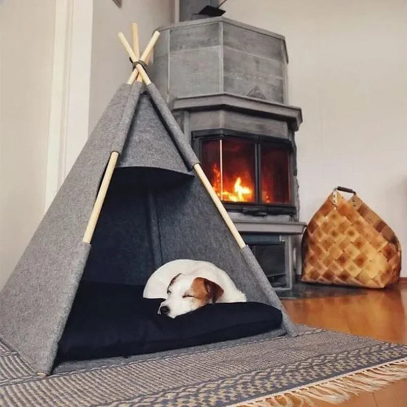 ⛺️ Weiches Hundezeltbett – Waschbares Haustierhaus aus Holz für Hunde und Katzen