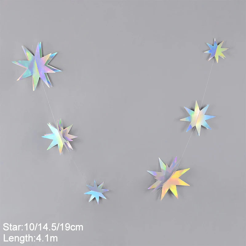 Iridescent Star Moon Circle Garland Ramadan EID Mubarak Birthday Party Decorations Hanging Crescent Twinkle Little Star Streamer