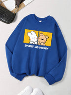 Rabbit And Dog Sweet As Honey Printing Sweatshirt Womens Crewneck Soft Hoodie Fleece Warm Winter Pullover Loose Casual Clothes
