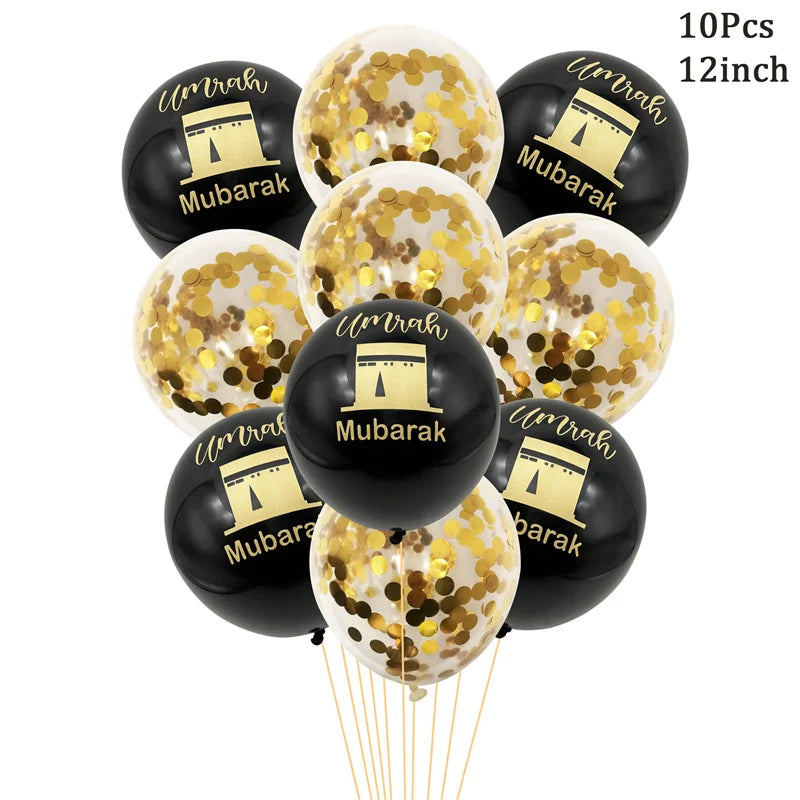 ⭐ 10x Umrah Mubarak Luftballons | Schwarz Gold Deko Set | Latexballons Islamische Party