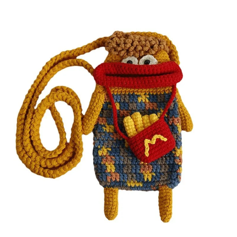 ⭐Handgehäkelte Wurstlippen Tasche | Lustige Umhängetasche | Ugly Cute Handyhülle