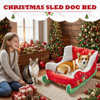 ⭐ Weihnachtsschlitten Hundebett & Katzenbett | Plüsch Schlafplatz 68cm | Santa Deko Design