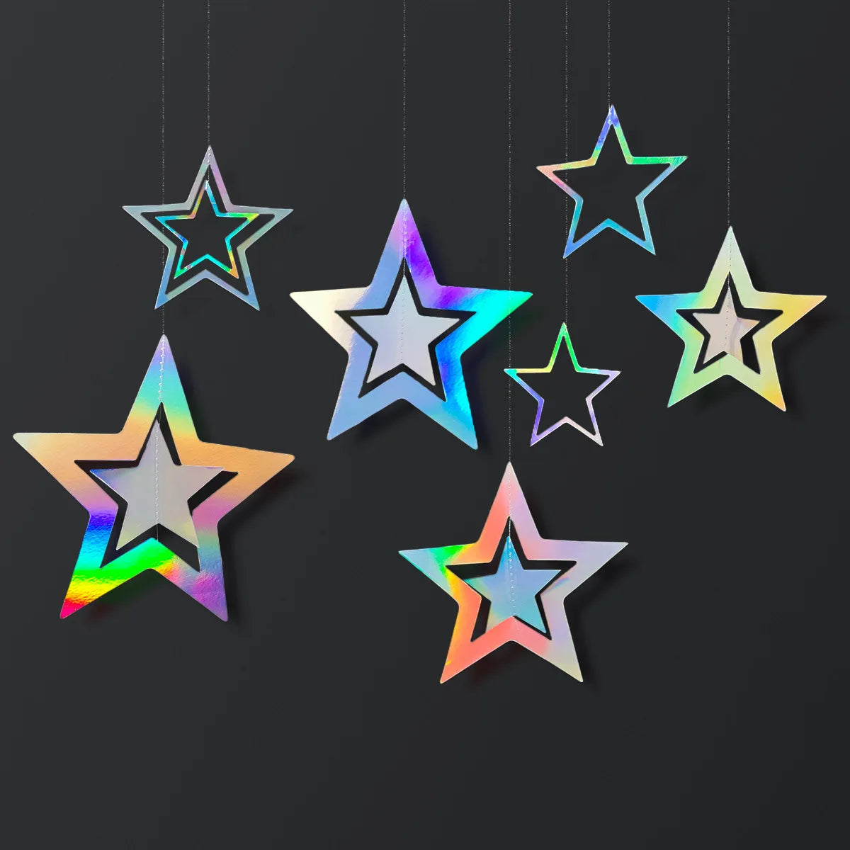Iridescent Star Moon Circle Garland Ramadan EID Mubarak Birthday Party Decorations Hanging Crescent Twinkle Little Star Streamer