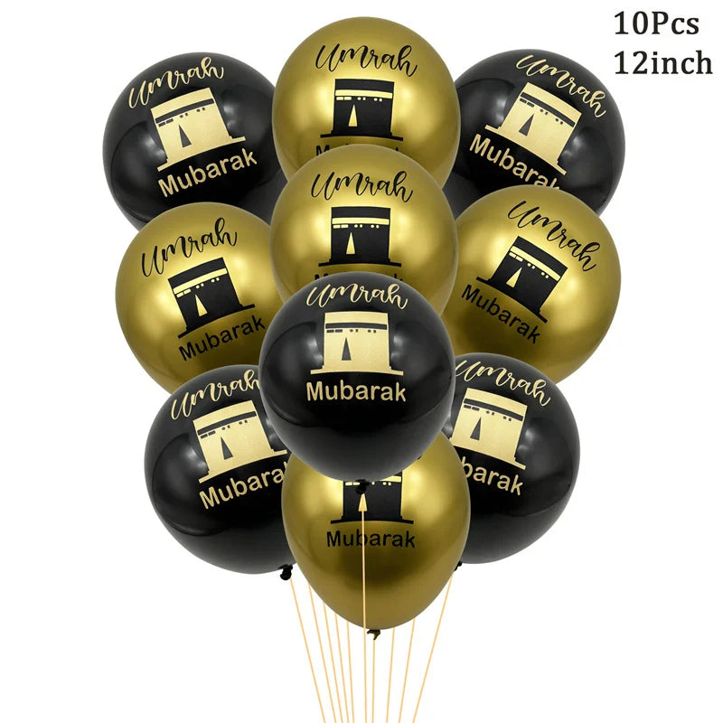 ⭐ 10x Umrah Mubarak Luftballons | Schwarz Gold Deko Set | Latexballons Islamische Party