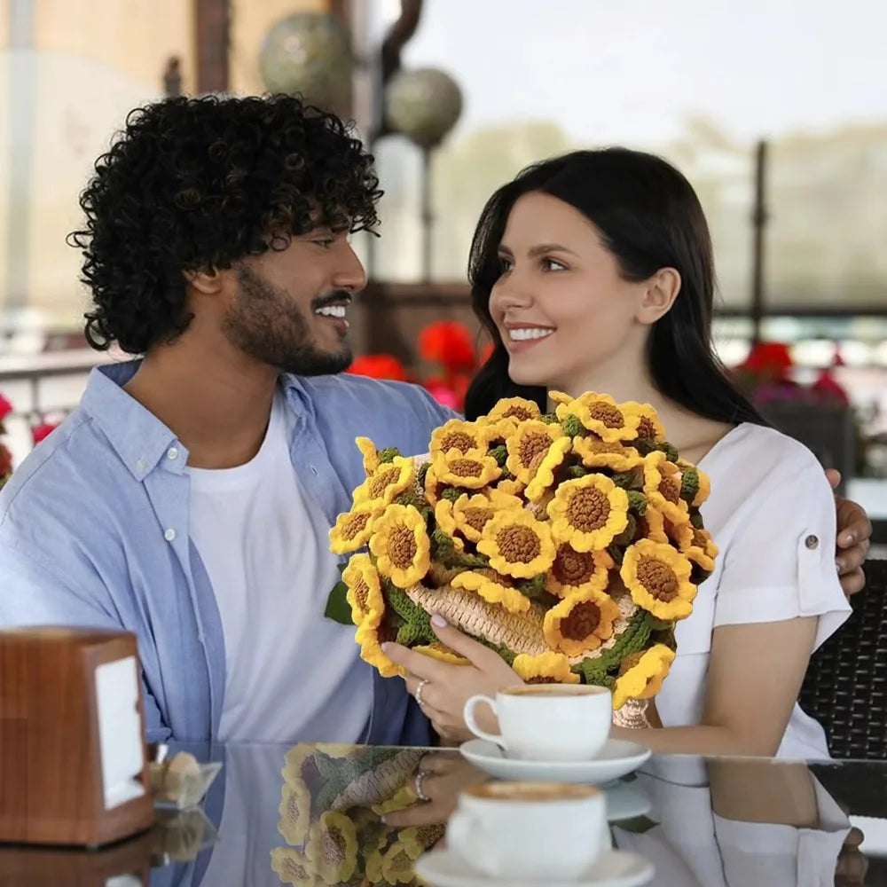 ⭐ 3D Rosen Decke fertig | Kleiner Strick-Überwurf 60cm | Blumen Deko & Sitzauflage