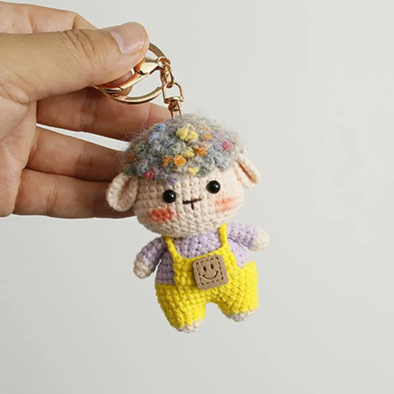 Cute Lamb doll Charm Keychains Cartoon Mini Hand Knitted Car Keyring Lovely Backpack Handbag Pendant Couple Keyholder