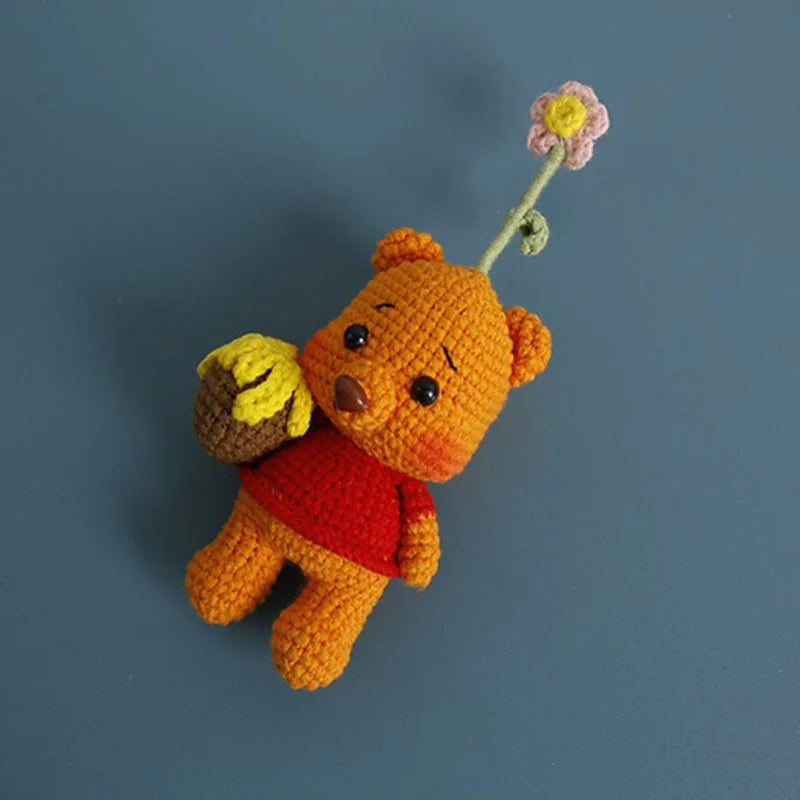 Handmade Crochet Stuffed Key Chain Cartoon Knitted Cartoon bear Rabbit Doll Key Ring Pendant for Boys Schoolbag Key chain