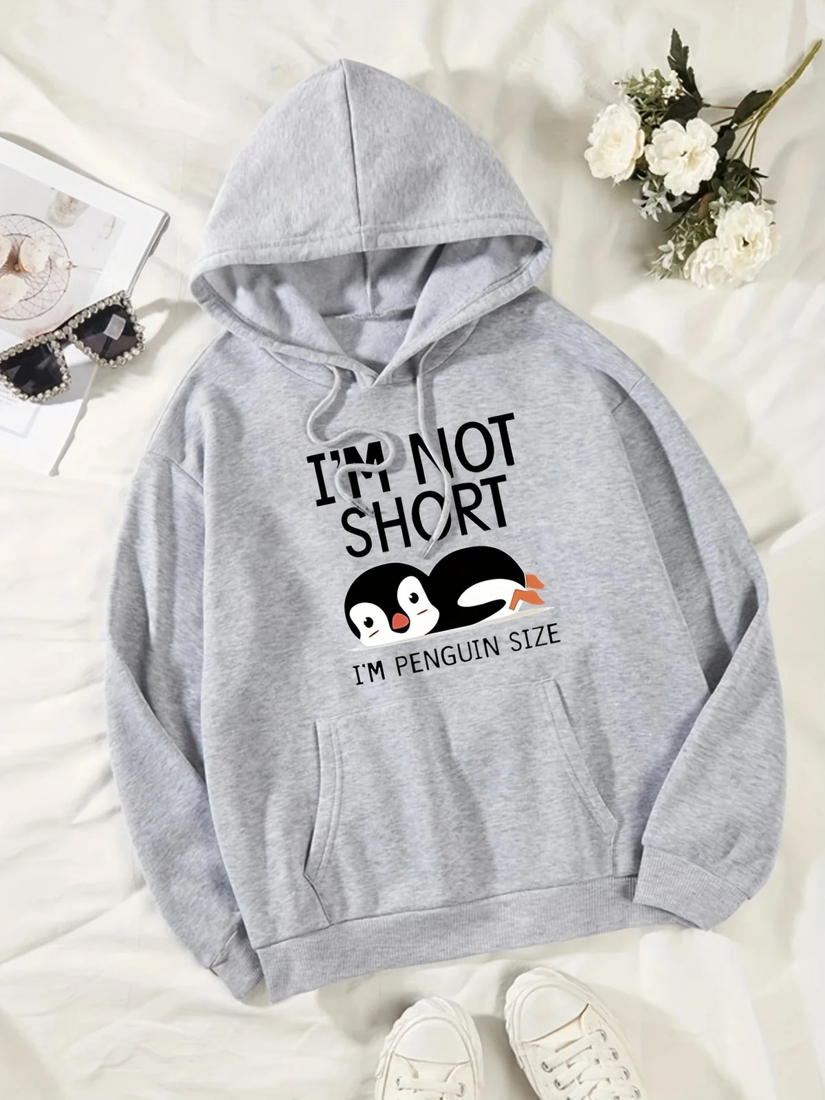 ⭐ I'm Not Short I'm Penguin Size Hoodie | Lustiger Print Damen | Fleece Pullover