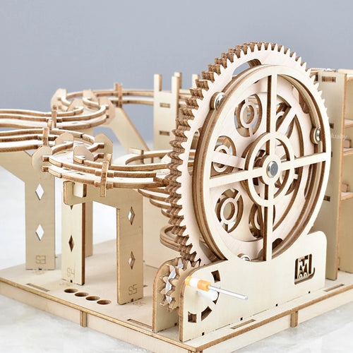 ⭐ 3D Holz Puzzle Murmelbahn | Mechanischer Bausatz | Marble Run mit 4 Kugeln | DIY Modell