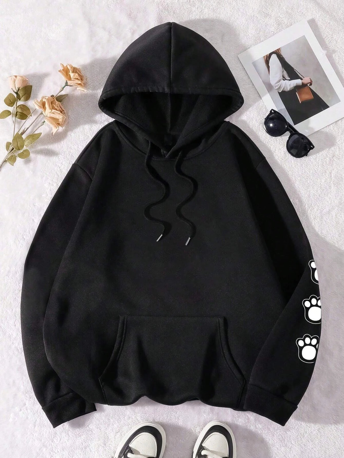 ⭐ Talk To The Paw Hoodie Damen | Lustiger Hunde Cartoon Print | Fleece Pullover