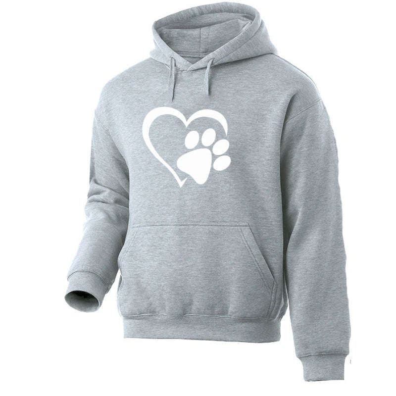 ⭐ Hunde Pfoten Hoodie | Süßer Herz-Print | Unisex Pullover Langarm Herbst Winter