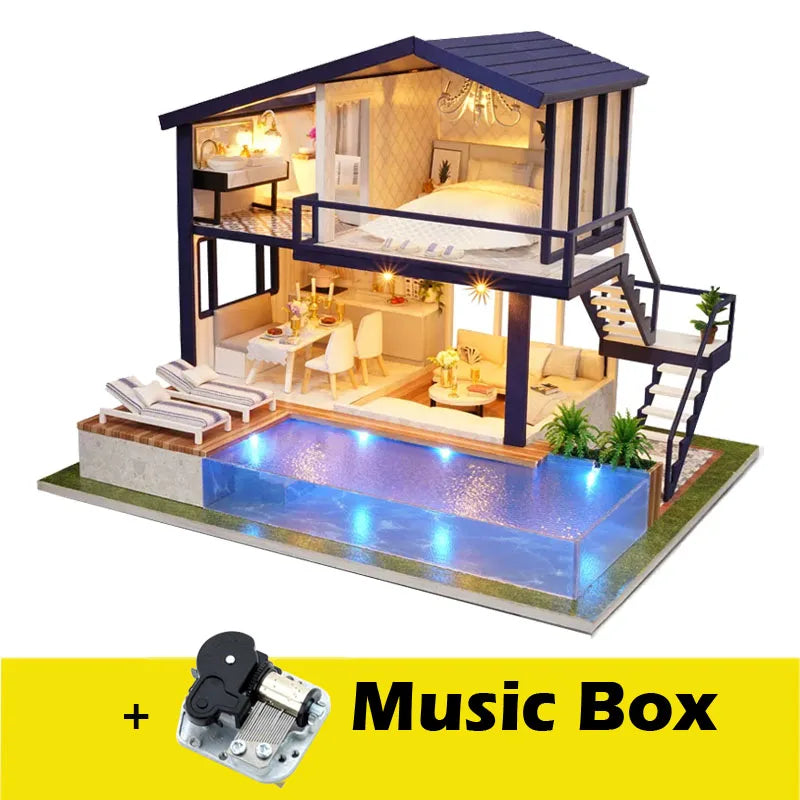 ⭐ DIY Puppenhaus Bausatz Holz 1:24 | Große Miniatur Villa mit LED | Modellbau Haus 29cm