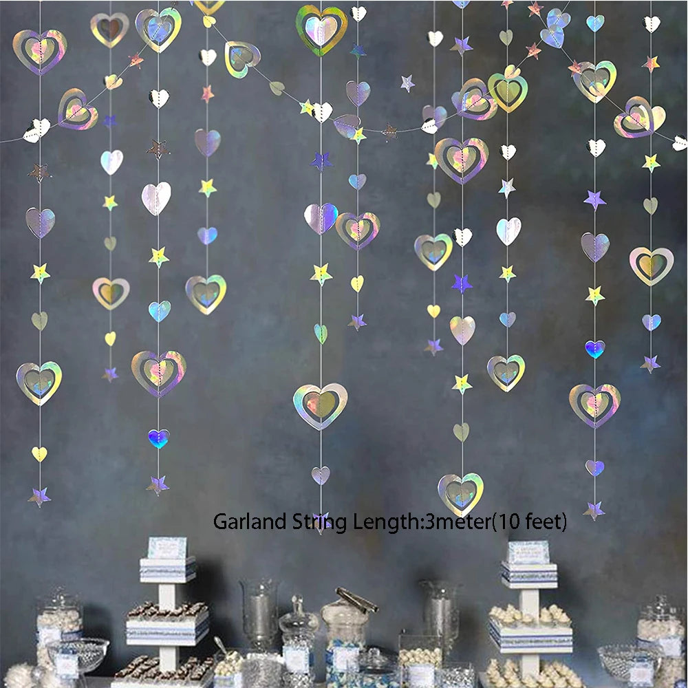 Iridescent Star Moon Circle Garland Ramadan EID Mubarak Birthday Party Decorations Hanging Crescent Twinkle Little Star Streamer