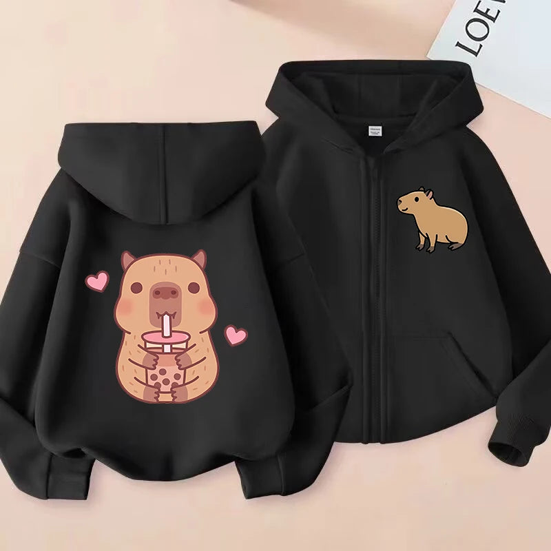 ⭐ Kinder Capybara Hoodie | Lustiger Zip Up Reißverschluss | Manga Sweatshirt Jungen Mädchen
