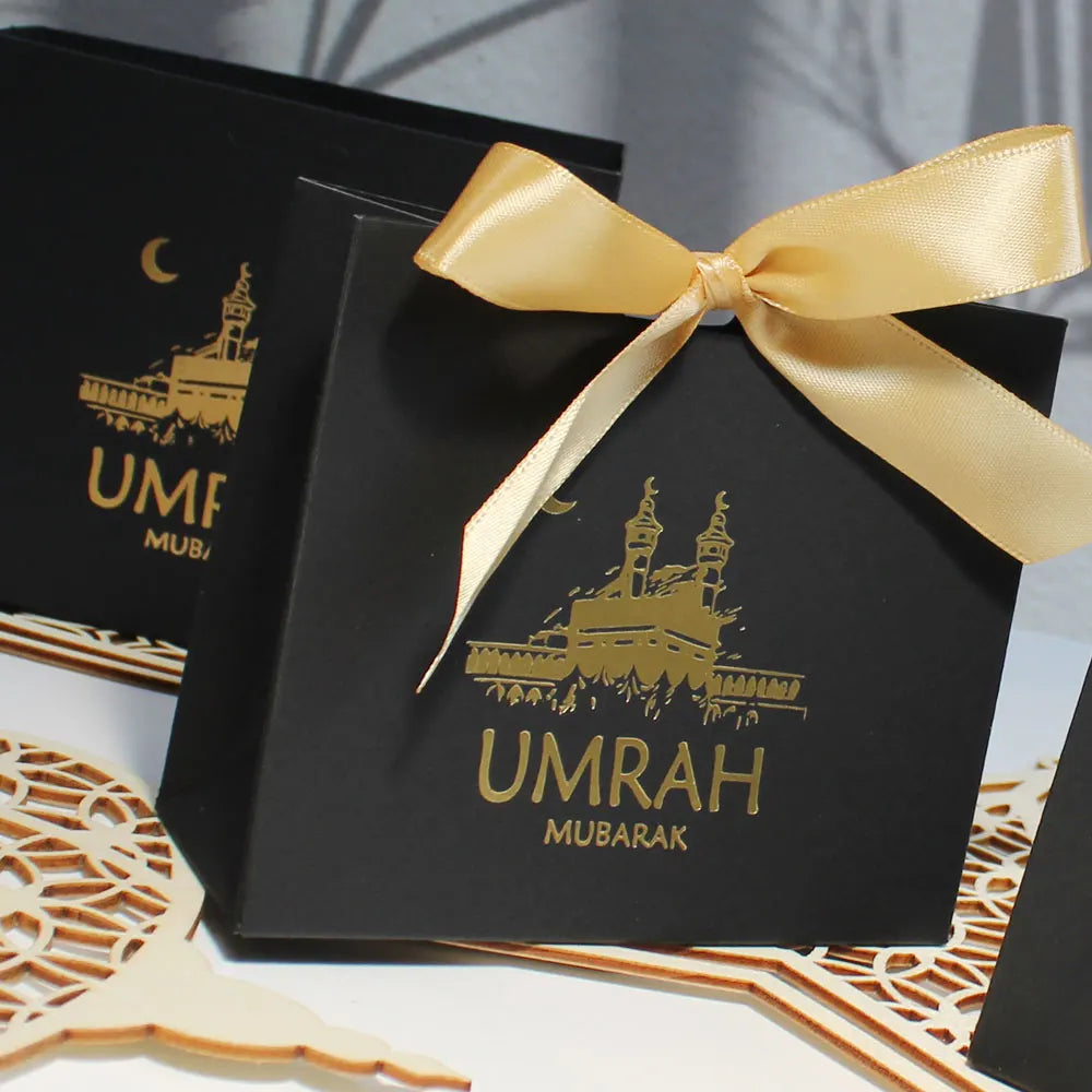 ⭐ 50x Umrah Mubarak Geschenkboxen | Gastgeschenke Verpackung für Datteln & Süßes | Papierbox