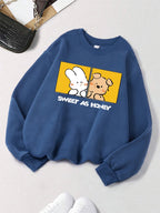 Rabbit And Dog Sweet As Honey Printing Sweatshirt Womens Crewneck Soft Hoodie Fleece Warm Winter Pullover Loose Casual Clothes