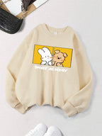 Rabbit And Dog Sweet As Honey Printing Sweatshirt Womens Crewneck Soft Hoodie Fleece Warm Winter Pullover Loose Casual Clothes