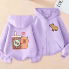 ⭐ Kinder Capybara Hoodie | Lustiger Zip Up Reißverschluss | Manga Sweatshirt Jungen Mädchen