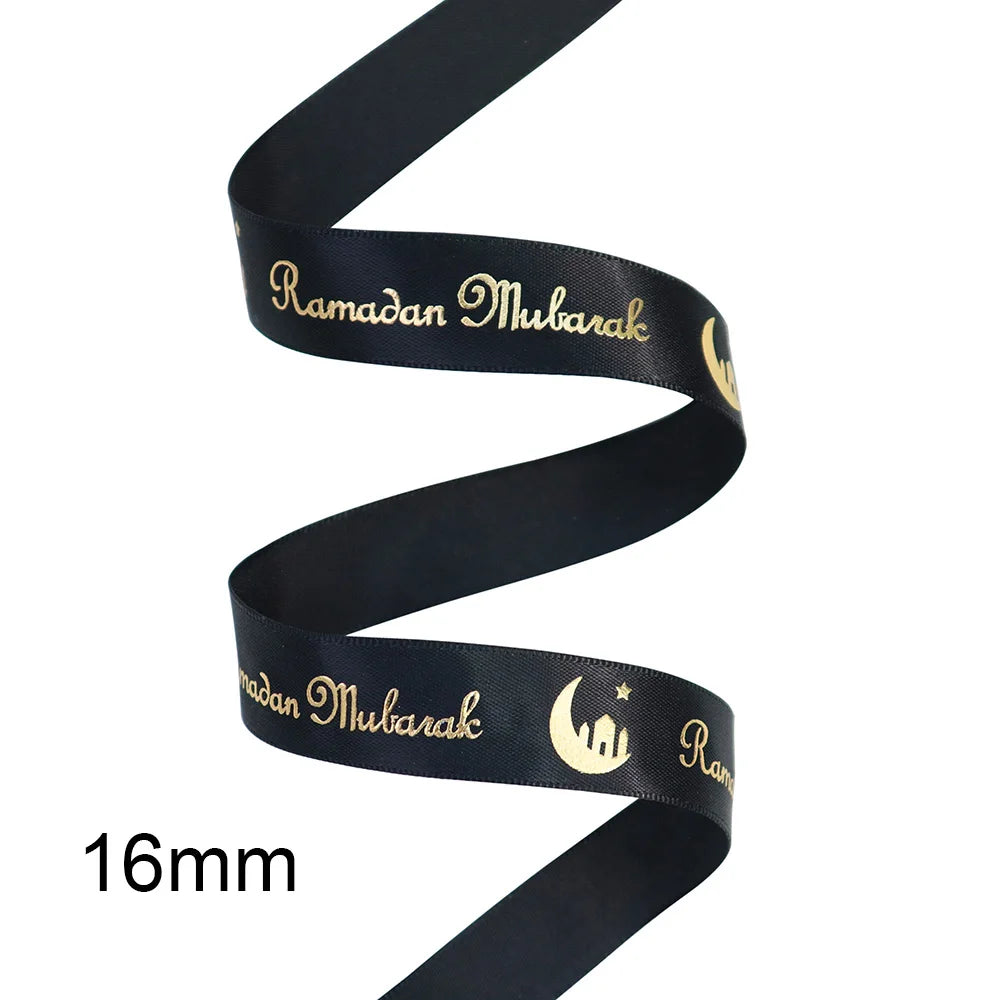 ⭐Satin Geschenkband Eid Mubarak | Goldfolien Aufdruck | Ramadan Deko & Verpackung