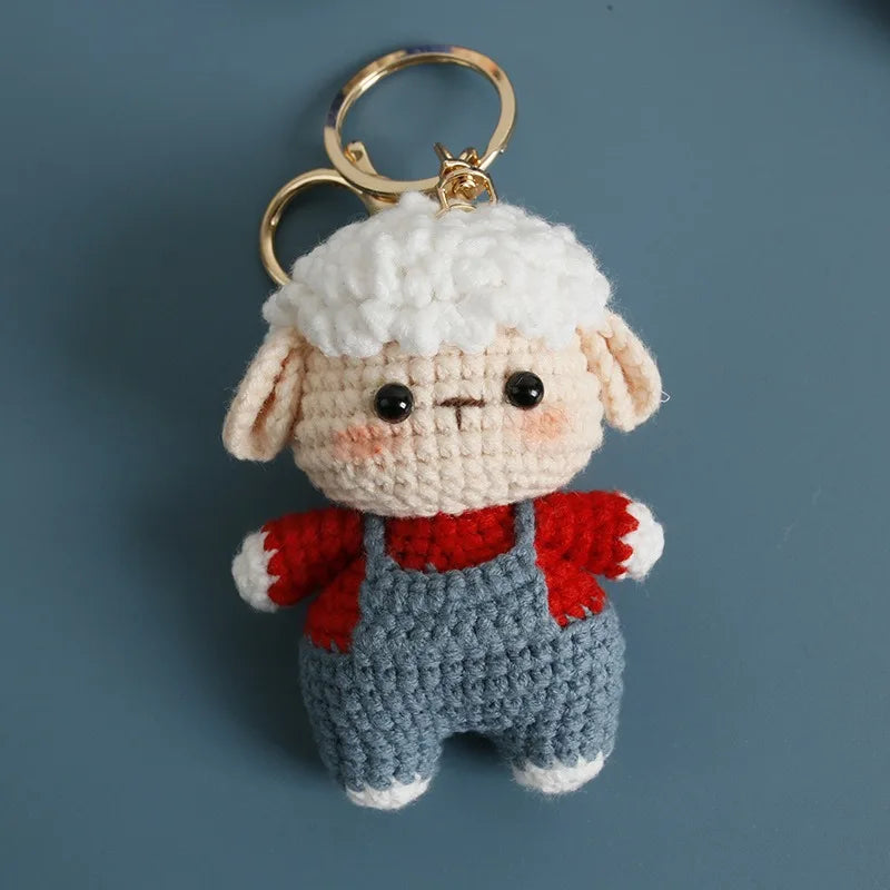 Cute Lamb doll Charm Keychains Cartoon Mini Hand Knitted Car Keyring Lovely Backpack Handbag Pendant Couple Keyholder