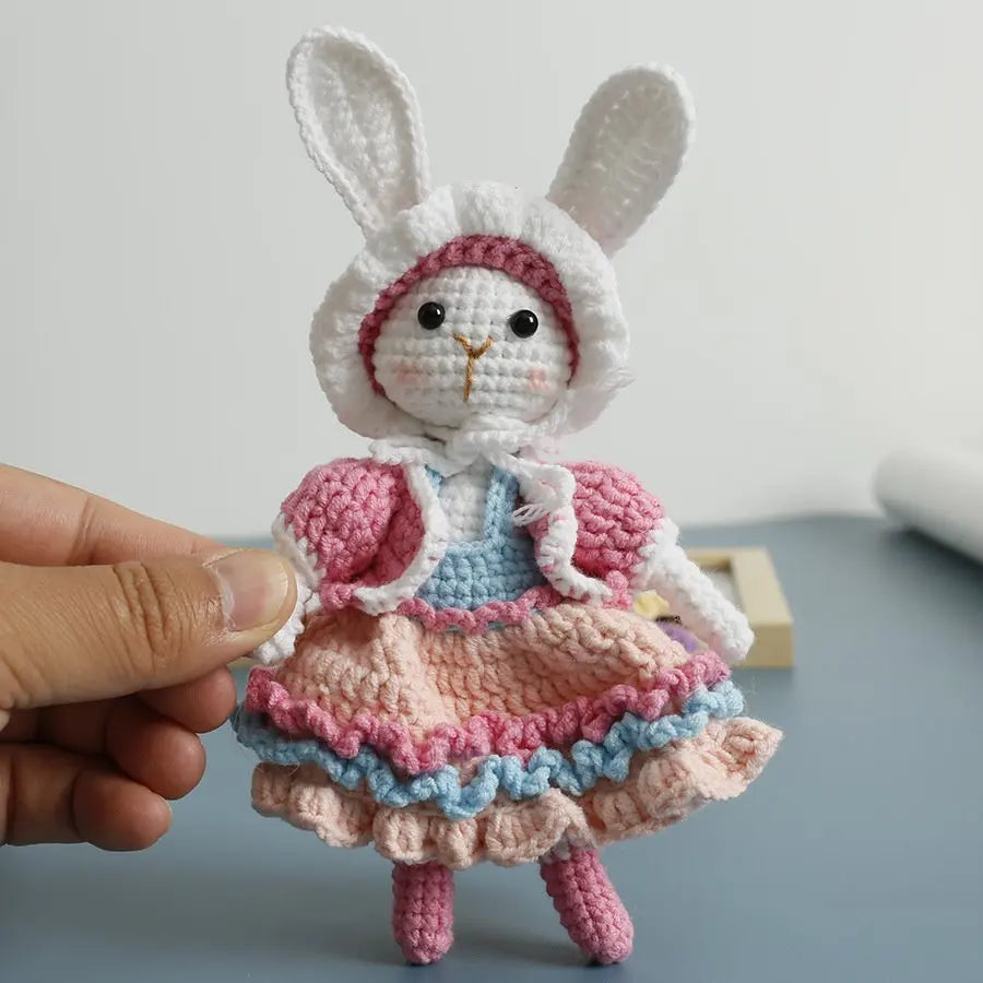 Handmade Knitting Cute Rabbit Doll Keychains Cute Crochet Keyrings For Car Keys Handmaking Knitted Bunny Keychain Bag Pendant
