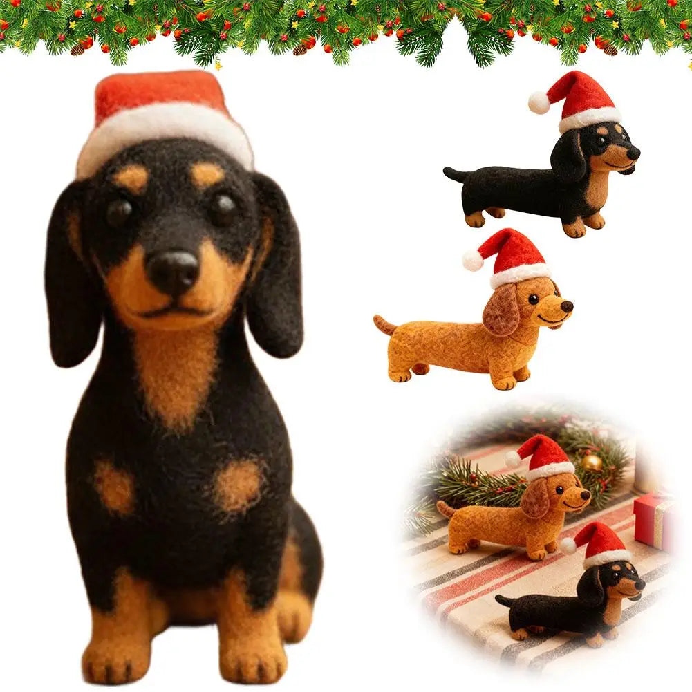 ⭐ Filz Dackel Weihnachtsdeko | Handgefertigter Anhänger 10cm | Santa Mütze | Hundeliebhaber