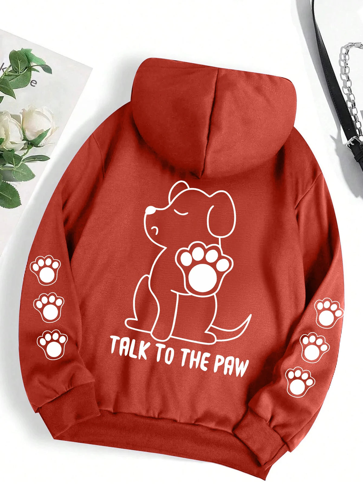 ⭐ Talk To The Paw Hoodie Damen | Lustiger Hunde Cartoon Print | Fleece Pullover