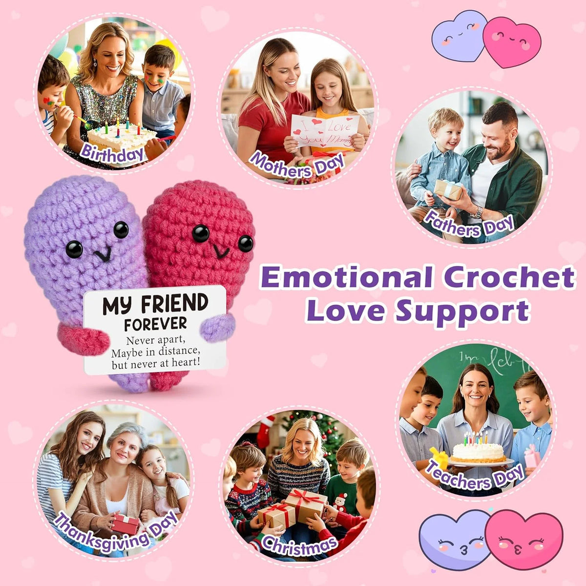 Funny Crochet Gifts for Forever Best Friend Birthday Gifts Decoration Cute Handmade Knitted with Card Emotional Friend Support
