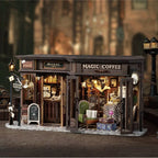 DIY Doll House Wooden Miniature Kit Assembly Building Model Kits Home Decorations with Furniture for Magic Coffee