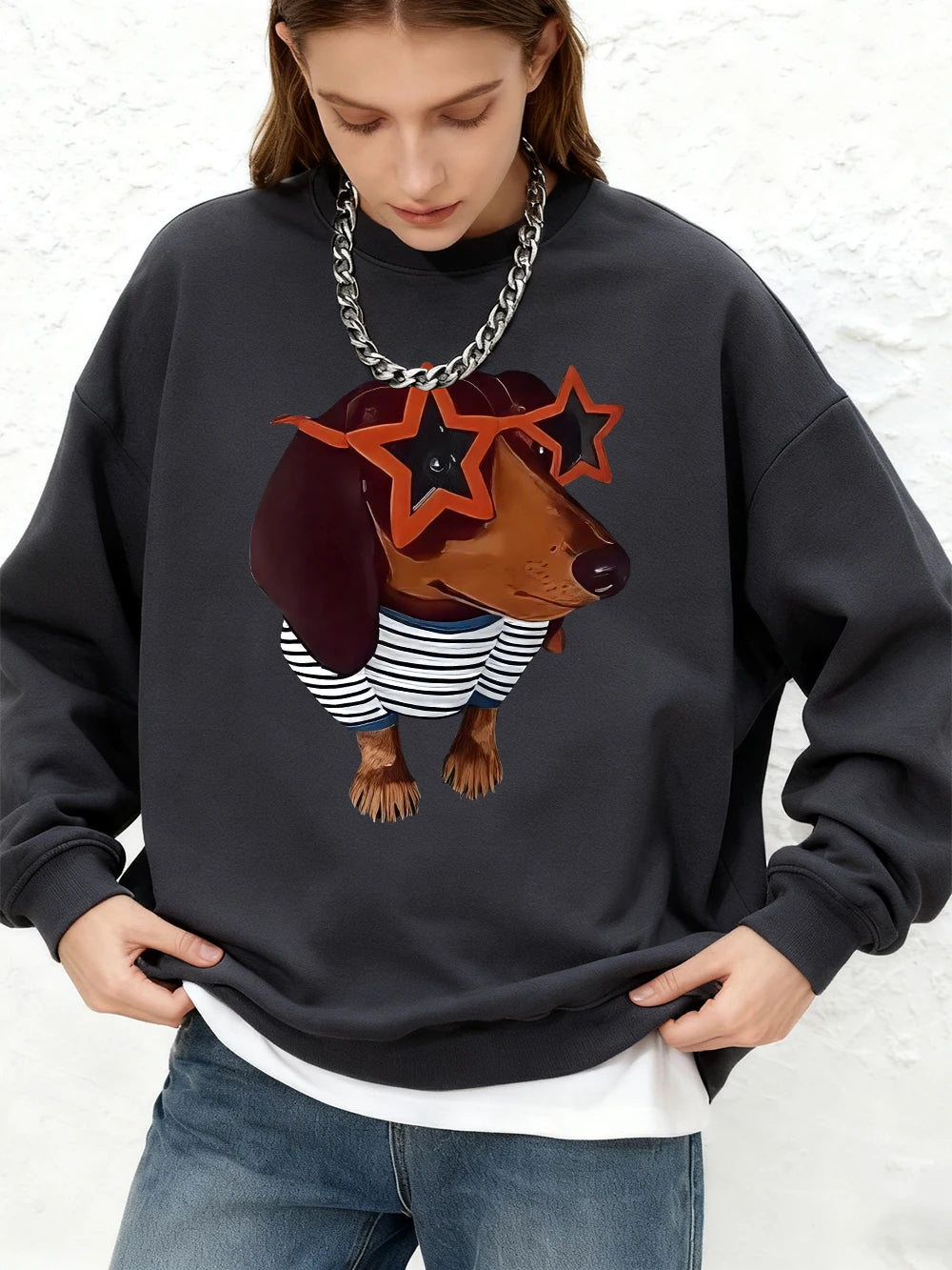 ⭐ Dackel Hoodie Damen Winter | Lustiger Hunde Print Oversized | Jogger Sweatshirt