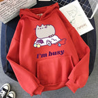 Women Ullzang Cute Cat Sweatshirt Funny Cartoon Pusheen Cat Kawaii Harajuku Korean Style Hoodies Graphic Fashion Hoody Female