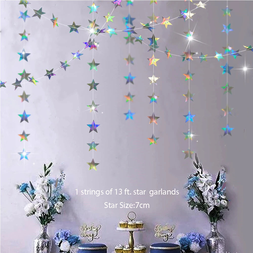 Iridescent Star Moon Circle Garland Ramadan EID Mubarak Birthday Party Decorations Hanging Crescent Twinkle Little Star Streamer