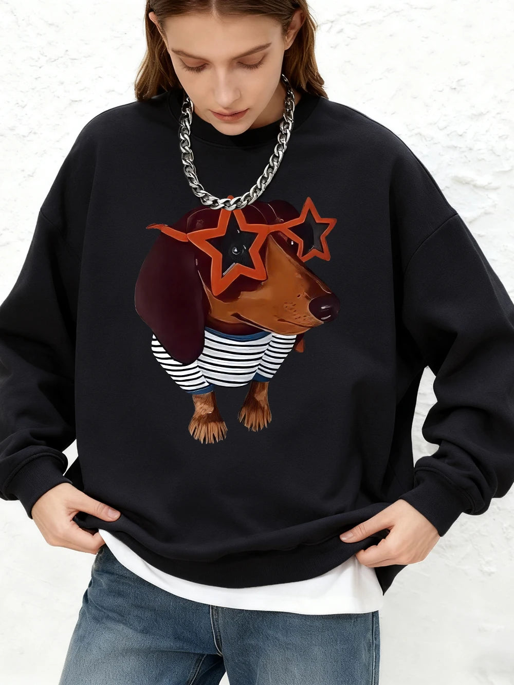 ⭐ Dackel Hoodie Damen Winter | Lustiger Hunde Print Oversized | Jogger Sweatshirt
