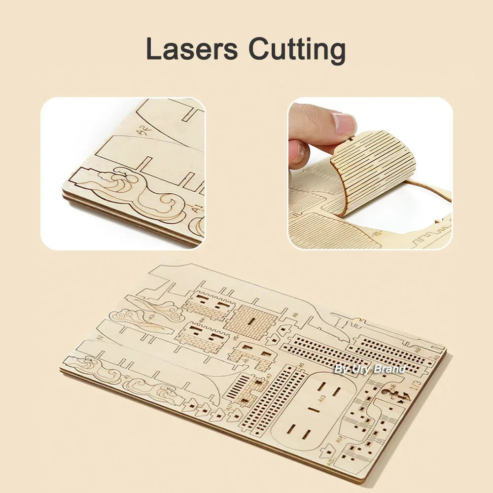 URY DIY 3D Wooden Puzzle Retro Style Sailboat Shipping Model Kits Toys Handmade Set Home Desktop Decoration Christmas Gifts