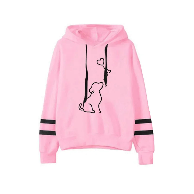 ⭐ Damen Hoodie Süßer Hunde-Print Streifen | Gemütlicher Pullover Langarm