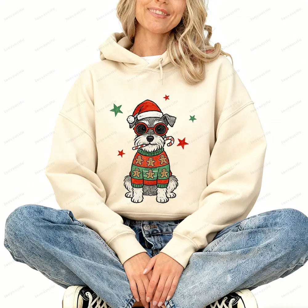⭐ Schnauzer Weihnachts-Hoodie | Retro Print Pullover für Damen & Herren | Warm gefüttert